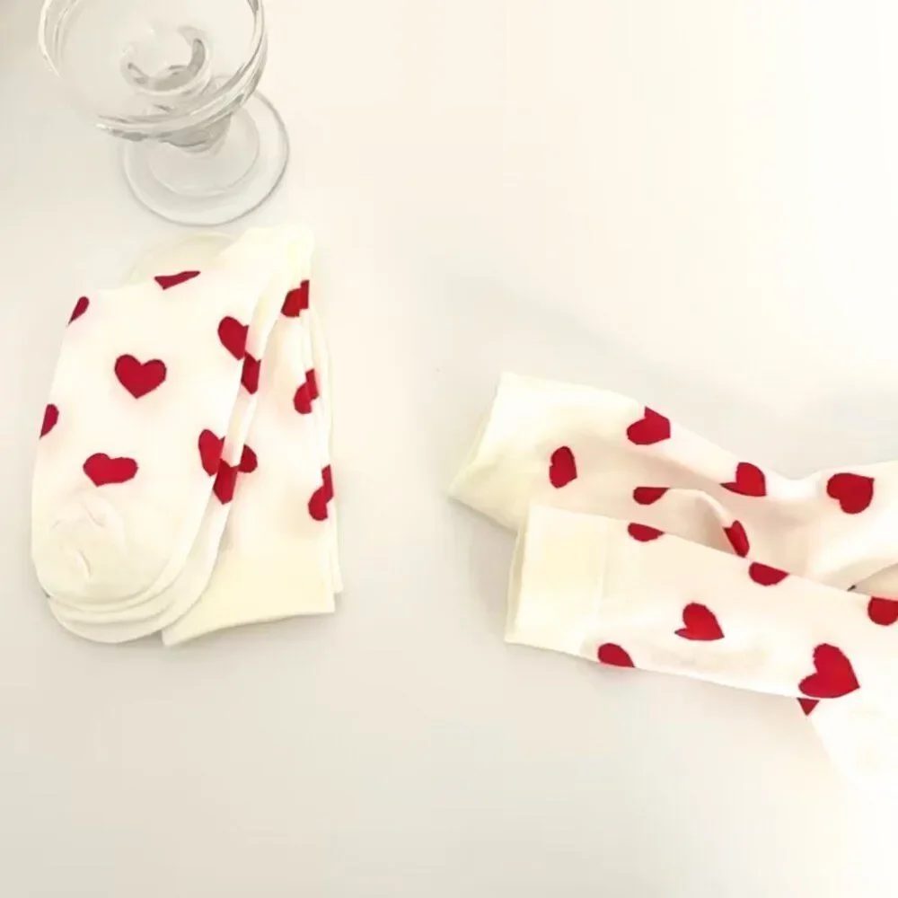 Socks Red Heart Pattern Sweetheart Hopelessly Romantic Mid-Calf Soft Easy Care